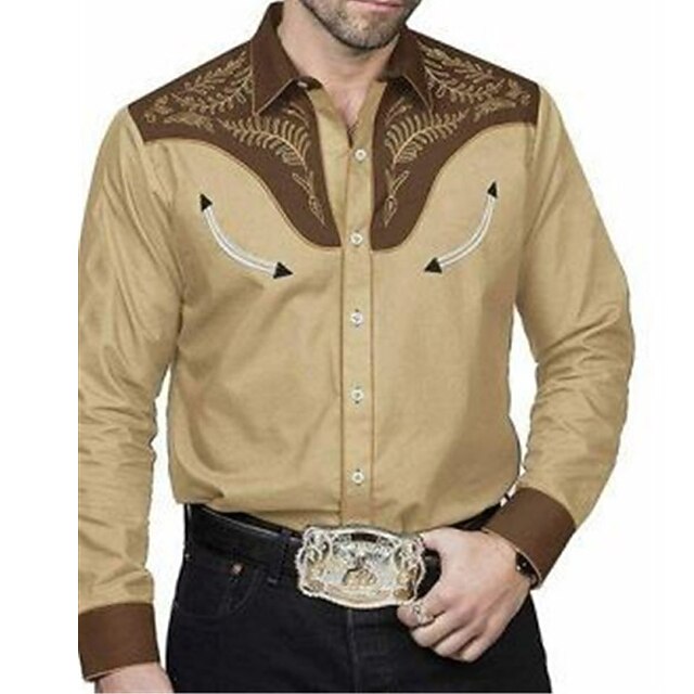 Men's Graphic Prints Leaves Shirt Western Shirt Cowboy Shirt Long Sleeve Fashion Designer Casual Outdoor Daily Fall & Winter Turndown Print Button-Down Khaki2