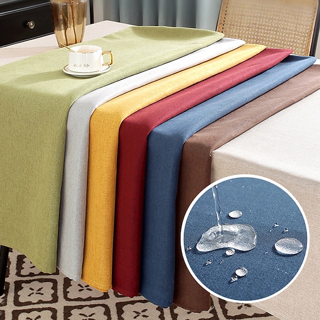  rektangel duk linne bondgårdsduk vattentät anti-krymp mjuk och skrynklig dekorativ bordsduk för kök