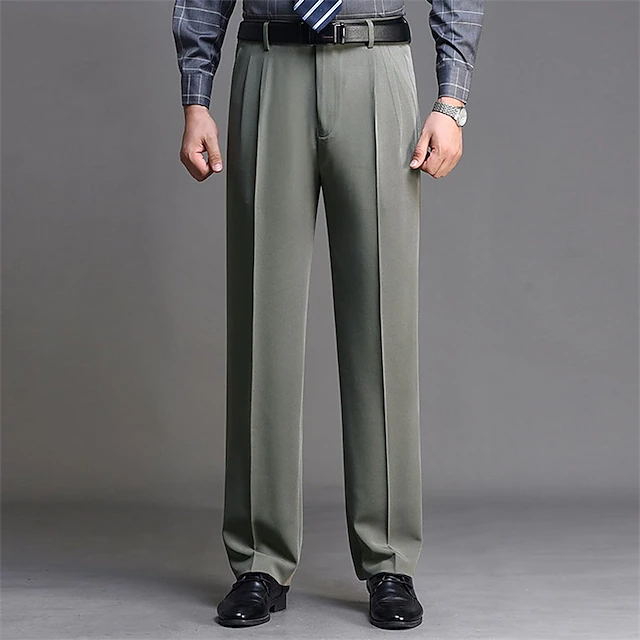 Men's Dress Pants Trousers Casual Pants Pleated Pants Pocket Plain Comfort Warm Wedding Business Casual Retro Vintage Classic Gray Green Black+Grey High Waist Stretchy 10