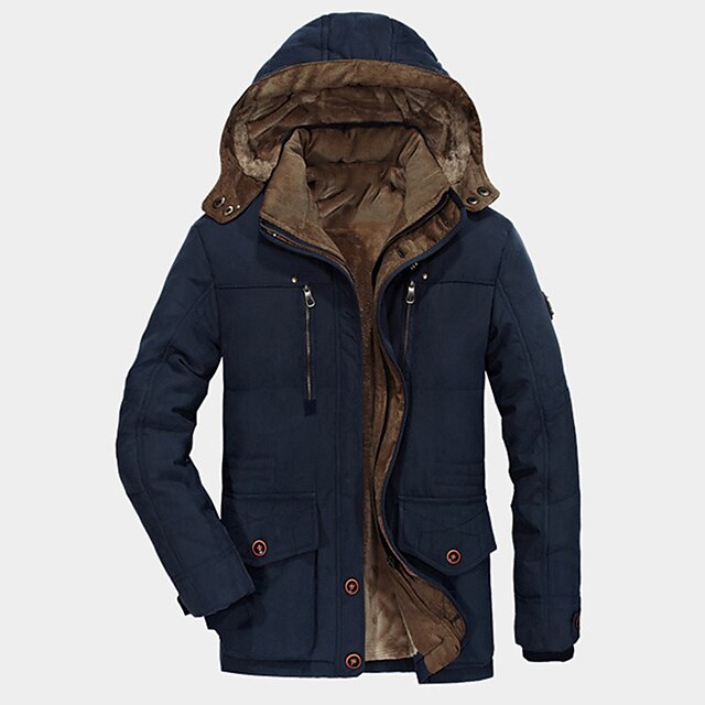 Men's Winter Coat Fleece Jacket Parka Zipper Pocket Detachable Hood ...