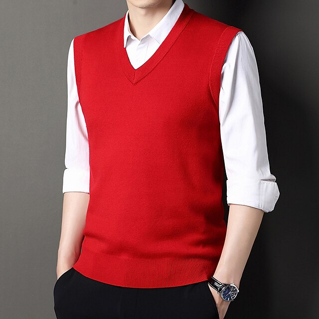 Men's Sweater Vest Wool Sweater Pullover Sweater Jumper Ribbed Knit ...