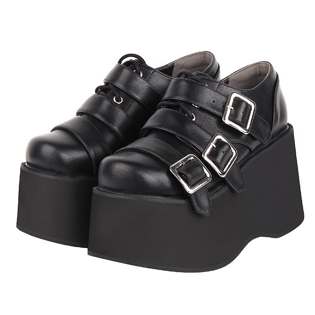 Womens Punk Goth Ankle Boots Handmade Creepers Shoes Platform Chunky Heel Square Toe Wedges 7992