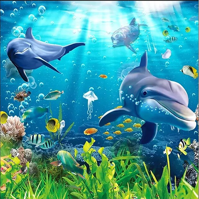 Cartoon Underwater Children's Room Natatorium Mural Mother and Child