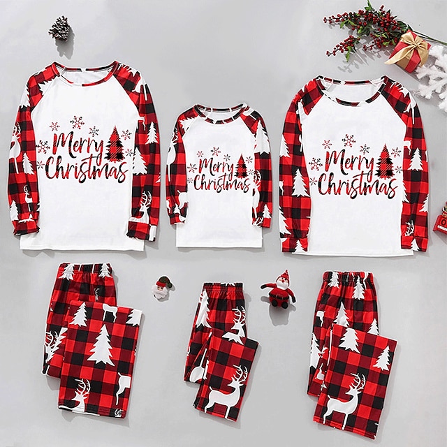  Christmas Trees letter Family Christmas Pajamas Nightwear Men's Women's Boys Girls' Cute Family Matching Outfits Sweet Christmas Carnival Masquerade Kid's Adults' Christmas New Year Eve Polyester Top