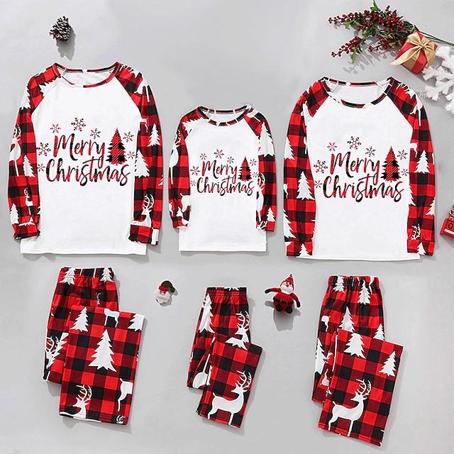  Árboles de Navidad Letra Pijamas de Navidad familiares Vestimenta Nocturna Hombre Mujer Chico Chica Estilo lindo Trajes a juego para la familia Dulce Navidad Carnaval Mascarada Niños Adulto Navidad