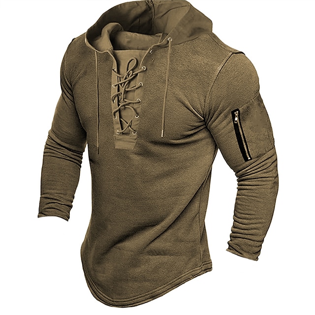  Men's Hoodie Pullover Hoodie Sweatshirt Green Black Blue Light gray Brown Hooded Solid Color Lace up Sports & Outdoor Daily Sports Basic Casual Big and Tall Fall Spring Clothing Apparel Hoodies