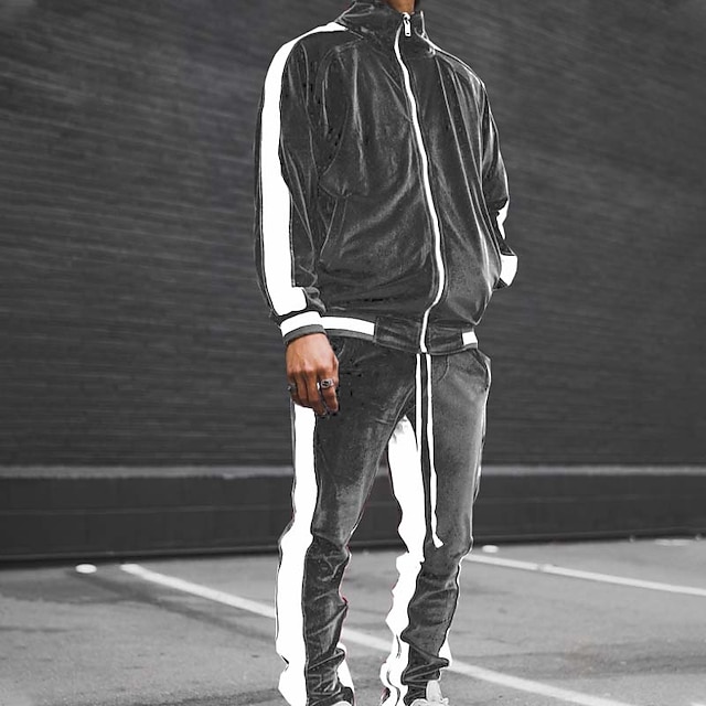 Men's Tracksuit Sweatsuit Jogging Suits Velour Tracksuit Wine Red Black