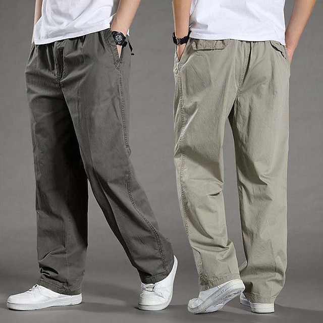 Men's Trousers Casual Pants Pocket Straight Leg Solid Color Comfort ...