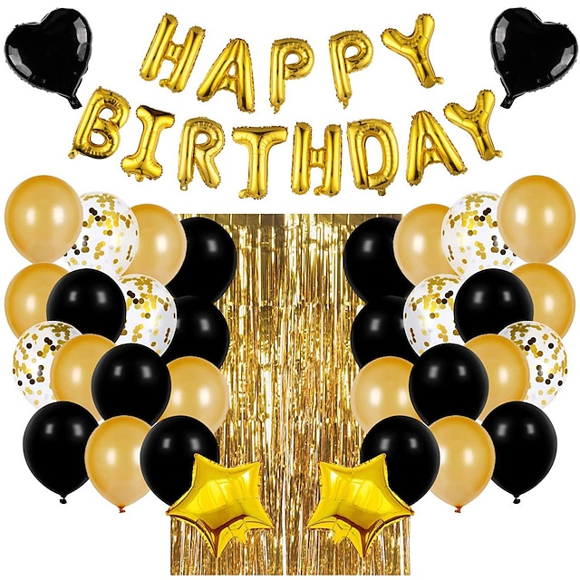  16 Inch Black Gold Happy Birthday Letter Suit Black Gold Balloon Birthday Party Atmosphere Suit