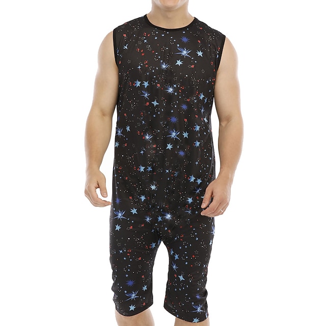  Herr Vardagsklädsel Onesie-pyjamas Ren färg Mode Enkel Komfort Hem Dagligen Polyester Andningsfunktion Rund hals Ärmlös Ficka Sommar Rödsvart Svart