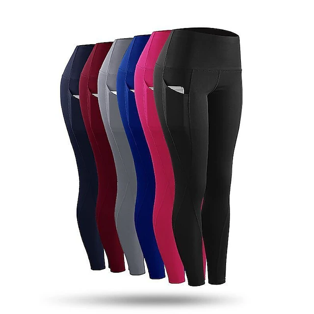 Women's Compression Pants Running Tights Leggings with Phone Pocket Base Layer Street Athletic Athleisure Winter Breathable Soft Compression Fitness Gym Workout Running Sportswear Activewear Solid 38