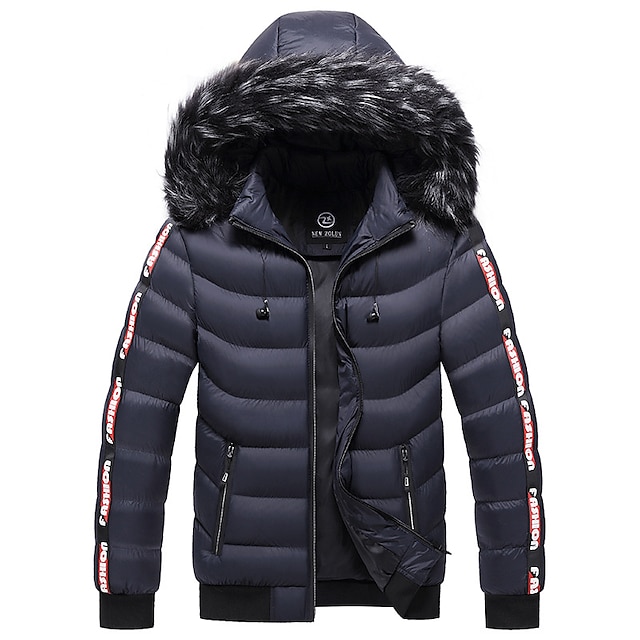  Herren puffer jacket Steppjacke übergangsjacke Strickjacke Winterjacke Pelzkragen Zip Tasche Urlaub Ausgehen Casual Warm Draussen Bequem Winter Buchstabe Schwarz matt Schwarz Gelb Rote Pufferjacke