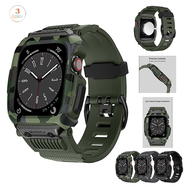  Protection militaire Compatible avec Bracelet Apple Watch Ajustable Respirable Silicone Bracelet de remplacement pour Series 6 / SE / 5/4 44mm Series 8/7 45mm Series 3/2/1 42mm