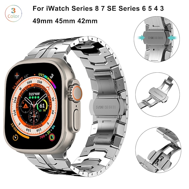  1 stk Smart Watch Band Kompatibel med Apple  iWatch Apple Watch Ultra 49mm Series 8/7/6/5/4/3/2/1 / SE Metal band til iWatch Smartwatch Rem Armbånd Legering Justerbar Åndbart Hurtig Frigivelse