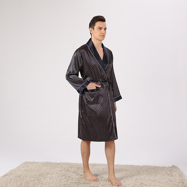 Men's Plus Size Robe Silk Robe Robes Gown Silk Kimono 2 Pieces Waves ...