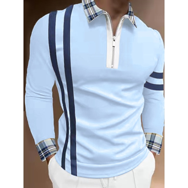 Men's Polo Shirt Golf Shirt Outdoor Work Standing Collar Long Sleeve ...