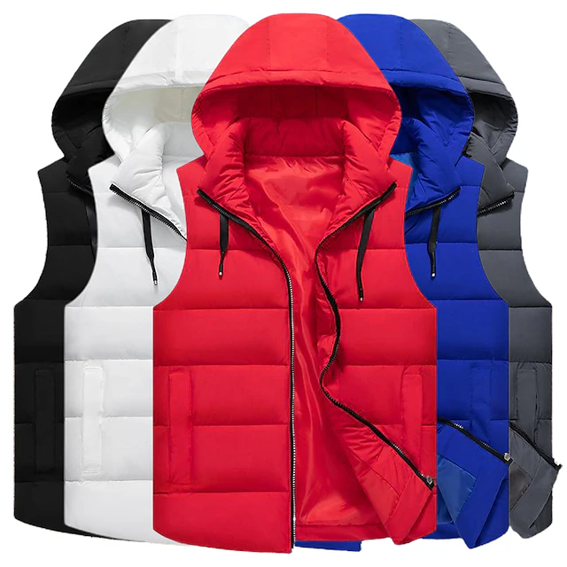 Men's Puffer Vest Thermal Warm Breathable Lightweight Winter Autumn / Fall Solid Color Black White Red Blue Puffer Jacket 13