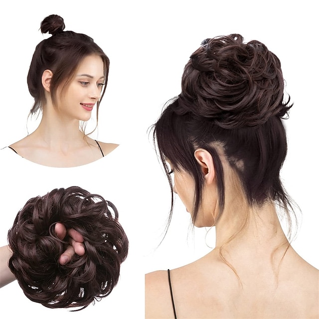 Women’s Messy Curly Bun Hair Scrunchie – Synthetic Clip-In Hair Extension Donut, Multicolored Shades