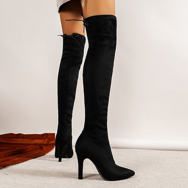  Women's Boots Heel Boots Over The Knee Boots Winter Stiletto Heel Pointed Toe Suede Loafer Black