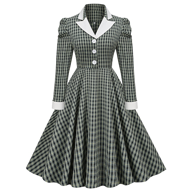  abito da vacanza vintage retrò anni '50 abito svasato costume da donna vintage cosplay abbigliamento quotidiano abito a maniche lunghe carnevale