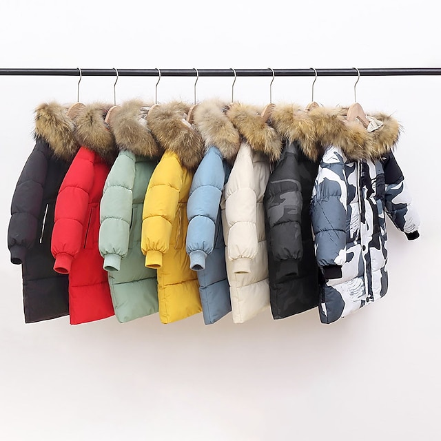 Toddler Boys Down Coat Outerwear Solid Color Camo Long Sleeve Coat