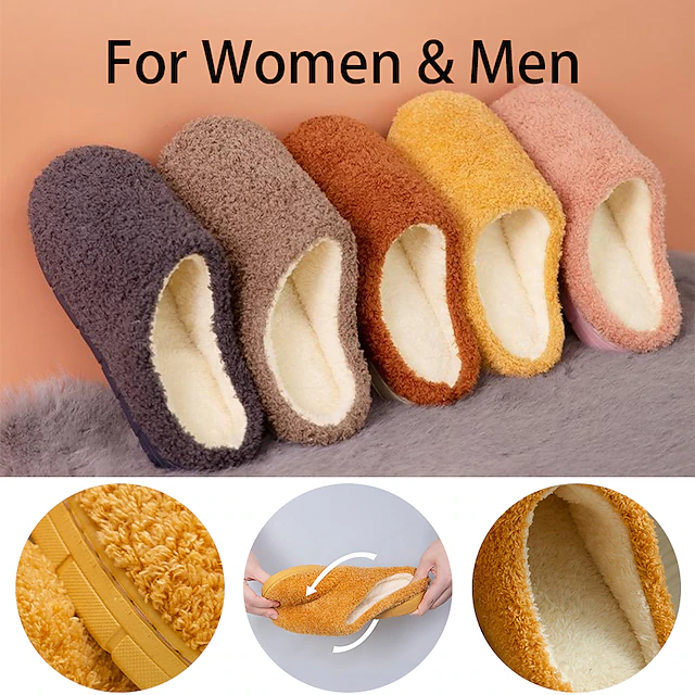 Home Slippers for Women Men, Fuzzy House Slippers Memory Foam Slippers Slip on Cozy Bedroom Shoes Anti-Skid Rubber Sole Indoor Outdoor Shoes2