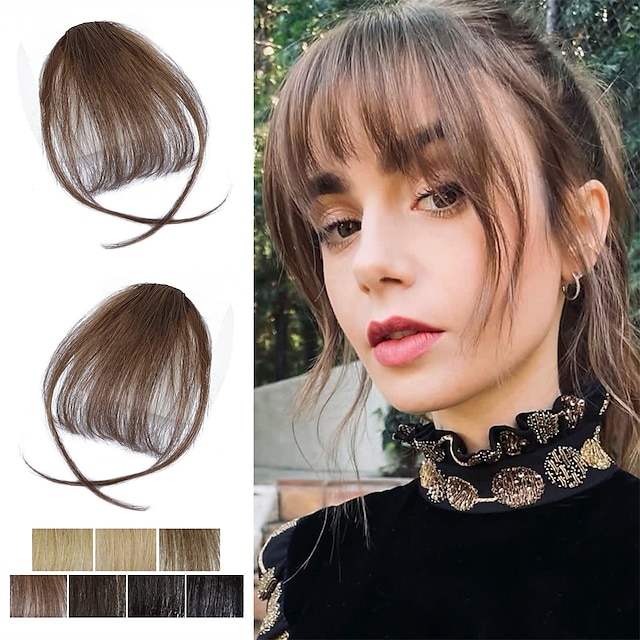  Clip in Bangs Hairpiece Medium Brown Clip on Bangs with Temple Wispy Bangs Hair Extensions for Women