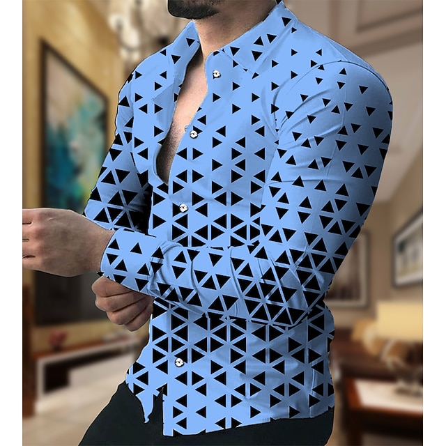  Herren Geometrische Muster Geometrie Hemd Knopfhemd Langarm Modisch Designer Brautkleider schlicht Outdoor Urlaub Täglich Herbst Winter Kragen Bedruckt Button-Down Weiß Gelb Rosa Rote Marineblau