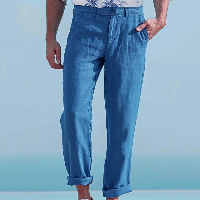 Men's Linen Pants Trousers Summer Pants Casual Pants Pocket Straight