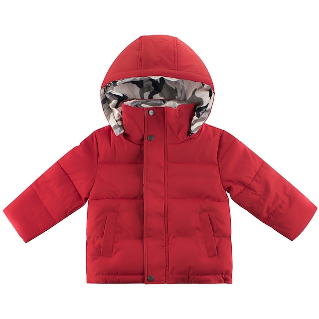  Kids Boys Hoodie Jacket Outerwear Solid Color Long Sleeve Zipper Coat Outdoor Adorable Daily Black Red Winter 3-7 Years