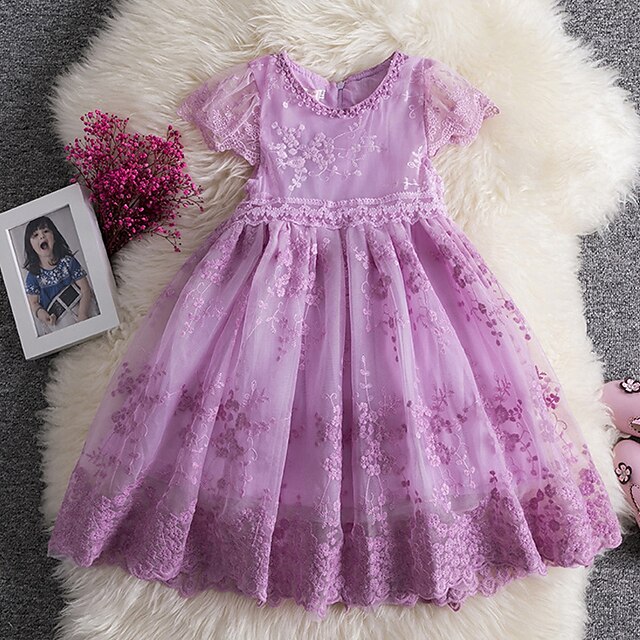 Kids Tulle Dress Girls' Lace Embroidered Dress Solid Colored White ...