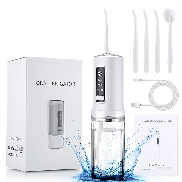  irrigatore orale elettrico detergente per denti dentale idropulsore 360 ugello rotante getto serbatoio d'acqua pulizia profonda massaggio gengivale 230 ml