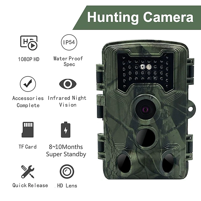 PR1000 Trail Camera 1080P HD Video Wildlife Hunting Cam 16MP Infrared Night Vision PIR Sensor Outdoor IP54 Waterproof Camcorder 10
