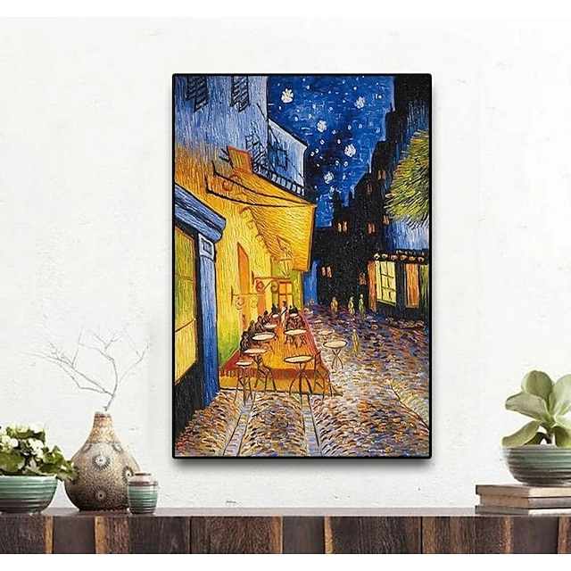  אריתמיסט מפורסם המצויר ביד מרפסת בית קפה ואן גוך בלילה ציור שמן על ציורי אמנות קיר בד לקישוט קיר בחדר