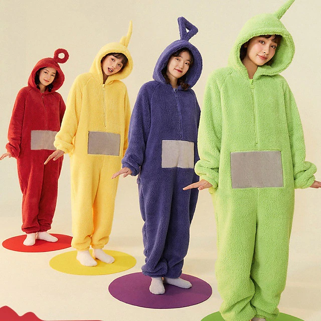Adults' Character Group Costume Nightwear Onesie Costume Carnival Costume Alien Teletubbies Onesie Pajamas Kigurumi Pajamas Funny Costume For Men and Women Christmas Carnival Cartoon 15