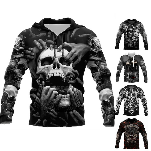  Homens Caveiras Estampas Abstratas Moletom Moletons Roupa de rua Designer Manga Longa Com Capuz Diário Esportes Preto Laranja Imprimir Primavera & Outono Designer