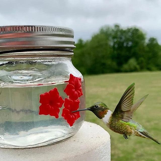  Kolibri-Futterspender für den Außenbereich, tragbar, gilt für alle Vögel, flaschenhängender Kolibri-Futterspender im Freien, auslaufsicher, leicht zu reinigen und zu befüllen, mit 3 Futteröffnungen