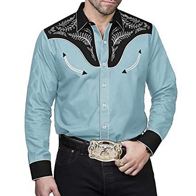 Men's Graphic Prints Leaves Shirt Western Shirt Cowboy Shirt Long Sleeve Fashion Designer Casual Outdoor Daily Fall & Winter Turndown Print Button-Down Blue2