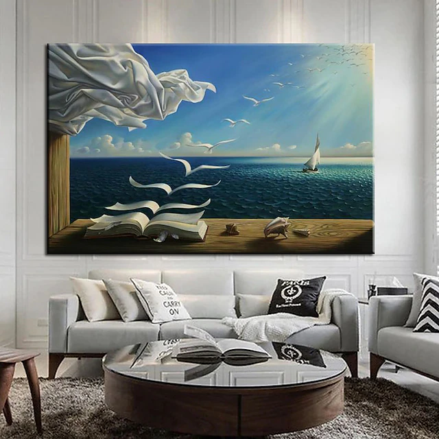 Famous Oil Painting Salvador Dali Wall Art Canvas The Waves Book Sailboat Home Decoration Decor Rolled Canvas No Frame Unstretched 17