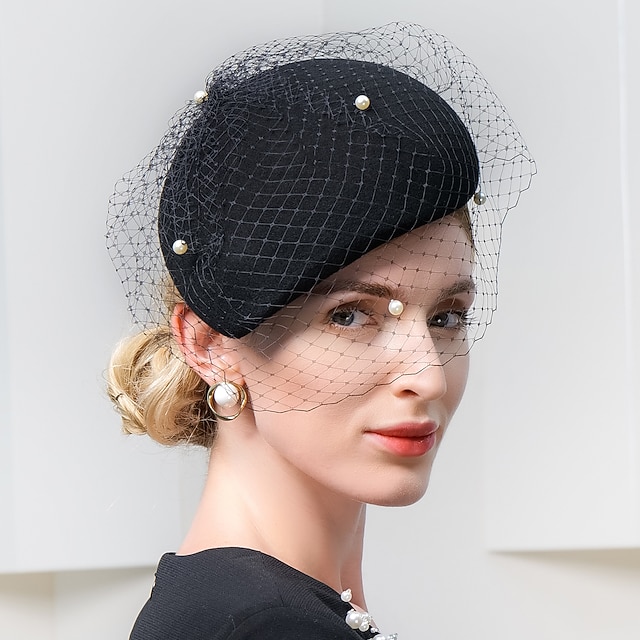 Damen Fascinator Hut - Filz Pillbox Mit Netzschleier Für Hochzeit