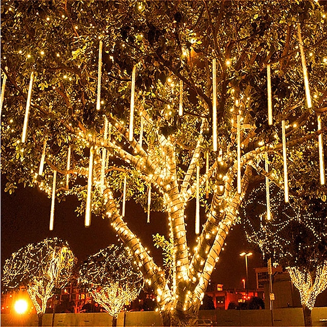  Meteor Shower Rain Lights 8pcs 30cm Tubes Outdoor 11.8inch Icicle Snowfall Light for Christmas Decoration LED Decoration Falling Drop String Light