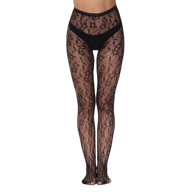 Women's Tights Pantyhose Stockings Tights Butt Lift Leg Shaping High Elasticity Mesh Jacquard Hole Sexy Black One-Size 6
