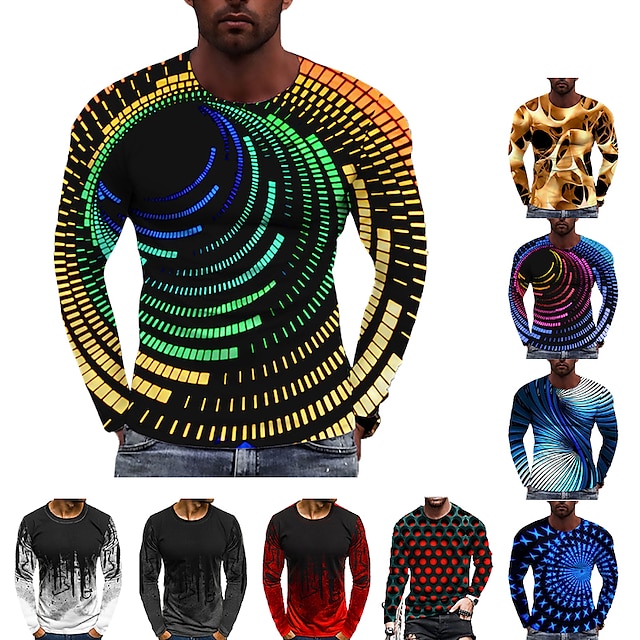  lunares camisa 3d para hombre para | algodón verde de invierno | Camiseta para hombre Estampados gráficos Raya en espiral Cuello redondo B 3D Diario Vacaciones Manga larga Ropa Diseñador de ropa