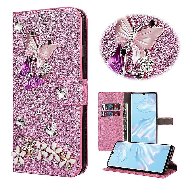  Phone Case For Samsung Galaxy S24 S23 S22 S21 S20 Plus Ultra A54 A34 A14 A73 A53 A33 Note 20 Ultra Wallet Case Rhinestone Magnetic Glitter Shine Butterfly Glitter Shine PU Leather