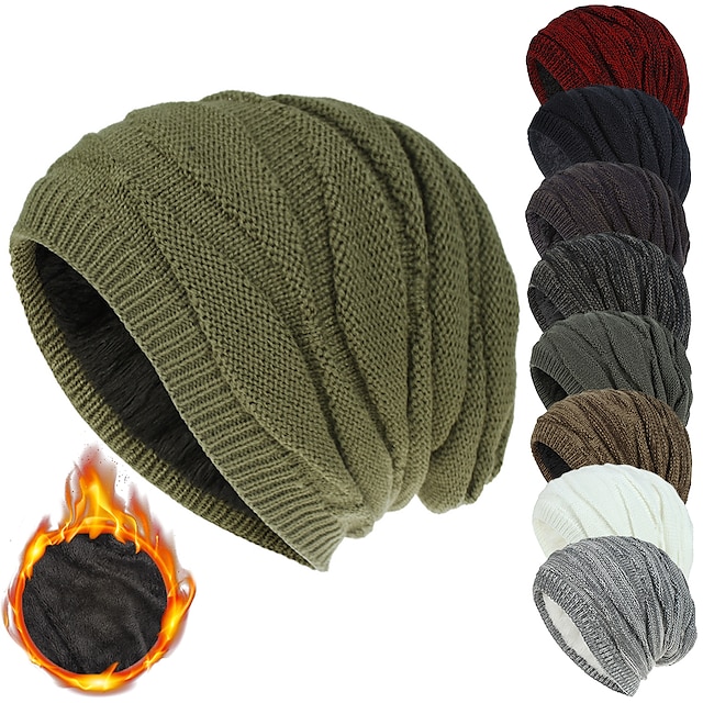  Men's Unisex Hat Beanie Hat Winter Hats Daily Wear Vacation Knitting Pure Color Warm Black Grey
