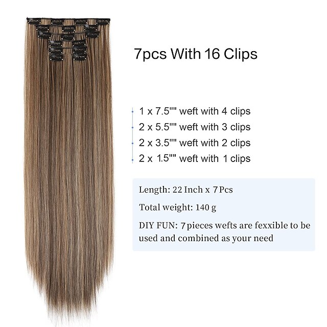 Clip in Hair Extensions 6Pcs 16 Clips Curly Wavy Straight Thick Clip on ...