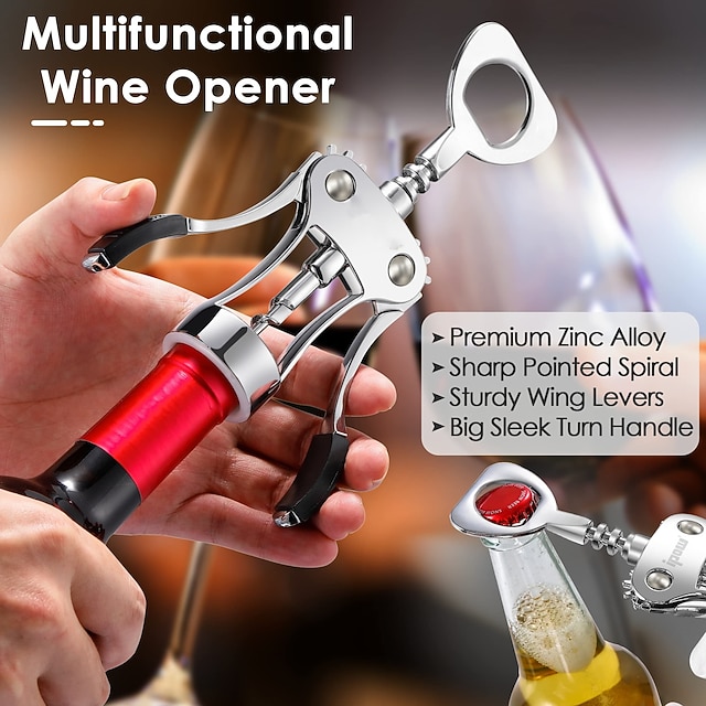 Wine Opener[Heavy Duty, No CorkTear], Zinc Alloy Wine Beer Bottle