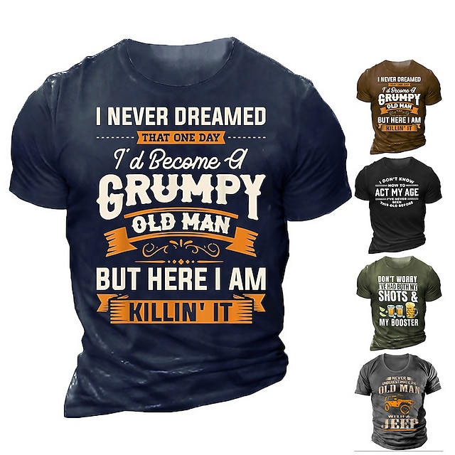  Kuvitettu Kirjain Vintage Muoti Klassinen Miesten 3D-tulostus T-paita Grumpy Old Man T-paita ulko- Kausaliteetti Päivittäin T-paita A B C Lyhythihainen Tiukka pyöreä kaula-aukko Paita Kesä Vaatetus S