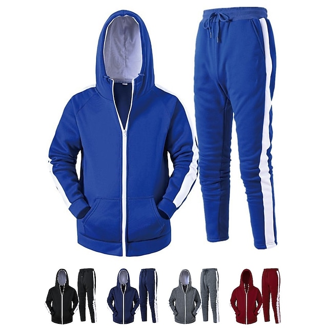  Men's Tracksuit Sweatsuit 2 Piece Full Zip Casual Spring Long Sleeve High Waist Thermal Warm Breathable Soft Fitness Gym Workout Running Sportswear Activewear Color Block TZ2 TZ3 TZ4