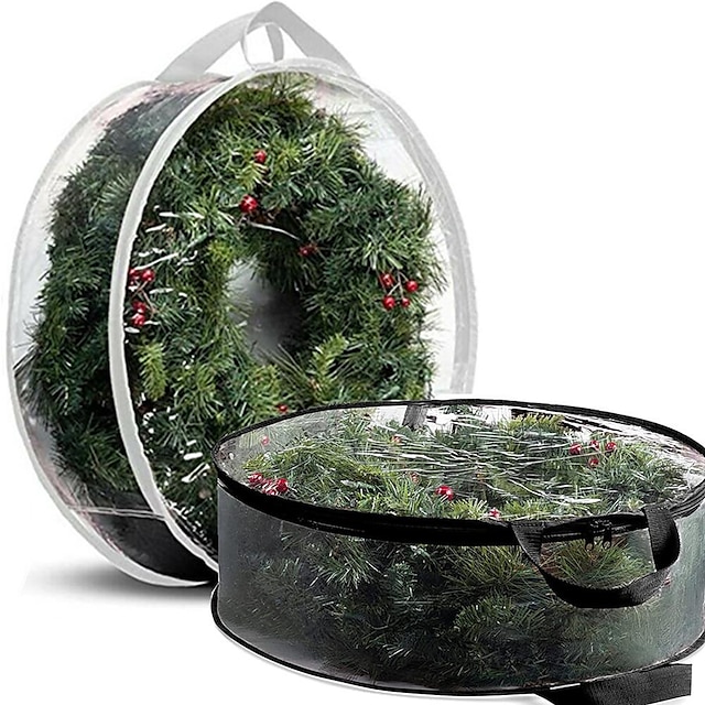  Τσάντα αποθήκευσης χριστουγεννιάτικου στεφάνου 24 ιντσών - διαφανές πλαστικό pvc για όλες τις απόψεις ανθεκτικό πλαστικό υφασμάτινο τσάντα με διπλό φερμουάρ για τεχνητά χριστουγεννιάτικα στεφάνια